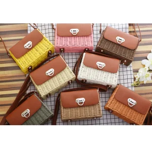 Factory Direct Rattan Bag Women’s Bag Handbag Candy Colored Retro Straw Beach Bag