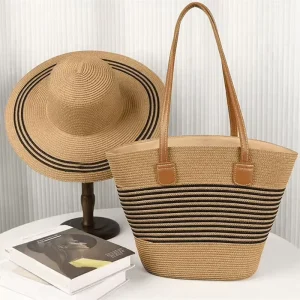 Factory Direct Sales Custom High Quality Summer Women Sunscreen Straw Hats and Bags Sets