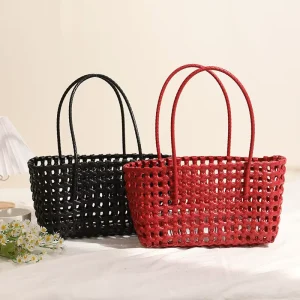 Factory Direct Sales Hollow Woven New Style Solid Color Straw Holiday Style Beach Women’s Bag