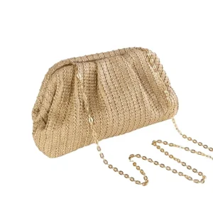 Factory Direct Straw Woven Soft Handbag Beach Vacation Style Minimally Crossbody Women’s Clutch Bag with Polyester Lining