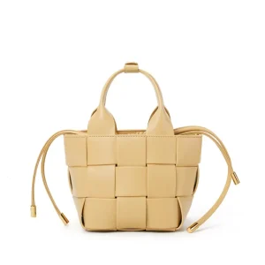 Factory Direct Women’s Genuine Leather Woven Bucket Bag Drawstring Closure Single Shoulder Crossbody