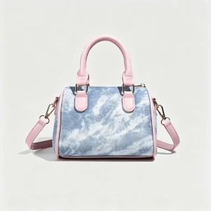 Factory Direct Women’s Handbags Denim Fabric Satchel Bag Contrast Handle Ladies Pouch