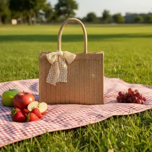 Factory Direct Women’s Straw Woven Beach Bags with Zipper Closure Casual Tote Handbags