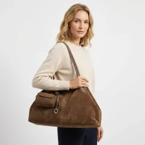 Factory Directly Women Suede Style Armpit Bag Matte Coffee Tote Bag Luxury Cowhide Genuine Leather Handbag With Mini Purse