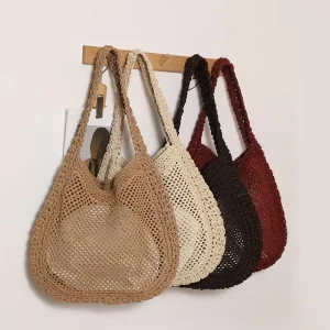 Factory Fashionable Casual Large capacity Woven Bag Pure Handcrafted Straw Bag for Beach Single shoulder Bag