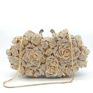 Factory Flower Style Metal Diamond Purse Luxury Crystal Bags Women’s Rhinestone Evening Bags Handbag in Stock