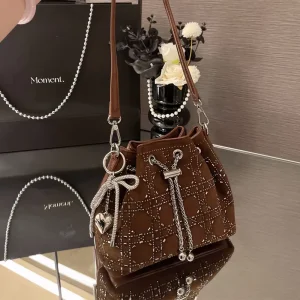 Factory Luxury inspired Rhinestone Bucket Bag Chain strap Crossbody Shoulder Bag Versatile Underarm Bag