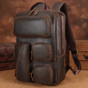 Factory Made Vintage Full Grain Genuine Crazy Horse Leather Backpack Bag Laptop Real Genuine Leather Travel Backpack