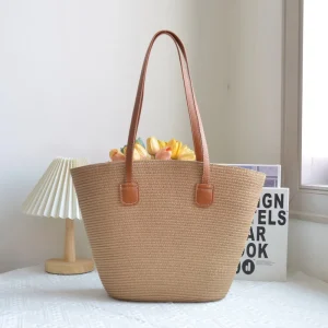Factory Price Good Quality Ecofriendly Bags Roll Drink Straw Patch Decor Straw Bag Shoulder Small Tote Straw Bag