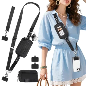 Factory RFID Cell Phone Cross Body Bags With Detachable Wide ID Window Crossbody Strap Purse