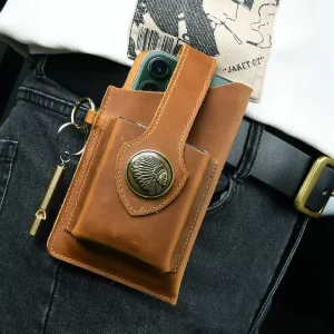 Factory Stock Fast Shipping Genuine Leather Belt Bag Full Grain Cowhide Phone Bag Crazy Horse Leather Waist Bag