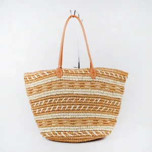 Factory Straw Bag Zipper Closure Large Capacity Pu Handle Single Shoulder Straw Beach Bag