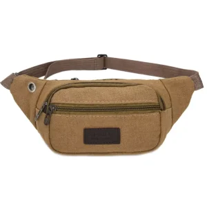 Factory Supply Cotton Canvas Plain Waist Bag Belt Fanny Pack with Headphone Hole for Men