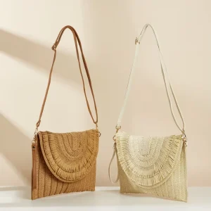 Factory Supply Hand Woven Lightweight Crossbody Paper Straw Crochet Beach Bag for Women’s Summer Vacation Daily Use