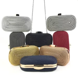 Factory Supply Handmade Woven PU Evening Clutch Bag Detachable Chain Crossbody Purse Fashion Formal Dinner Handbag Women Bags