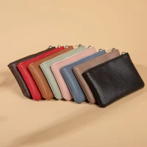 Factory Supply Mini Zipper Wallets Credit Card Holder Pouch Bag Change Pockets Soft PU Leather Small Coin Purse for Ladies