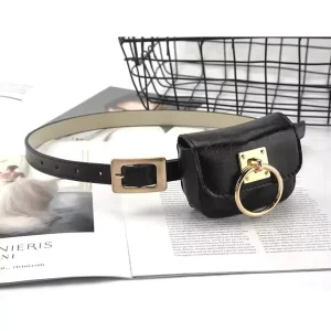 Factory Women Black Leather Belt With Purse Bumbag For Girl Jeans Trouser