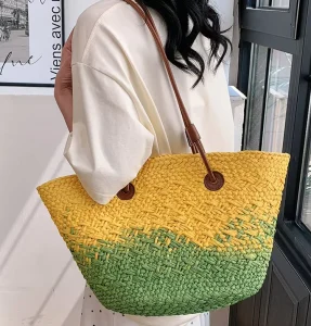 Factory Women Straw Tote Bag Lady Summer Colorful Vacation Travel Handbag Ladies Handmade Woven Raffia Beach Bag