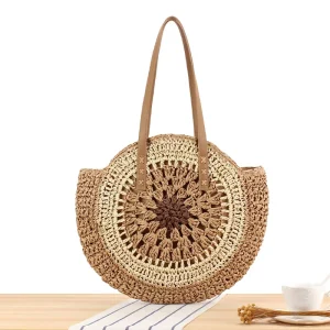 Factory’s Casual Tote Simple Paper Woven Bag Zipper Hand Woven Seaside Beach Shoulder Handbag Women’s Fashion Straw