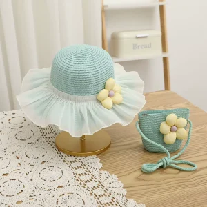 Family Matching Straw Hat and Bag Set Wide Brim UV Protection Sun Cap for Summer Beach Travel Vacation