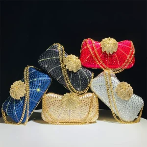 Fancy Silver Rhinestones Clutch Purses Pochette Femme Sac De Soiree Beaded Rhinestone Evening Clutch Bags for Women