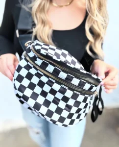 Fanny Pack Checkered Nylon Savvy Bum Bag Fashion Crossbody Bag Travel Shoulder Purse Belt Waist Plus Size Sling Bag