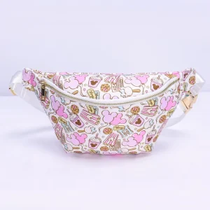 Fanny Pack Jumbo Cute Pink Waist Bag All Over Print Water Resistant Nylon Adjustable Strap Travel Zipper Belt Bag