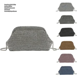 Fashion Bags Women’s Evening Bag with Shiny Rhinestone Fashionable Design Polyester Lining Handbag Detachable Chain