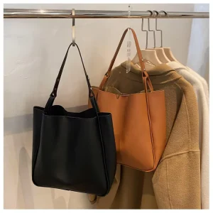 Fashion Bucket Bags Simple Solid Color Large Capacity Bags for Women Leather Shoulder Bag
