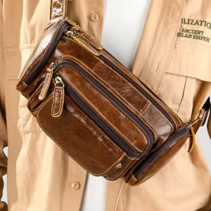 Fashion Casual Fanny Pack Black Belt Bag Men Chest Sling Let Waist Fanny Bum Bag with Double Vent Holes