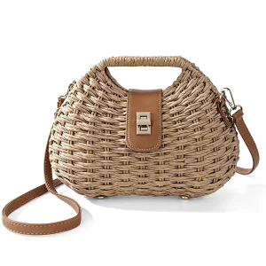 Fashion Clutch Purses for Women Summer Mini Beach Crossbody Bag Adjustable Strap Boho Shoulder Handwoven Straw Purse Zipper