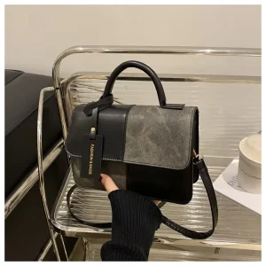 Fashion Color Blocking Mini Tote Bag Waterproof PU Leather Shoulder Bag with Megenitic Buckle Ladies Office Commute Daily Use