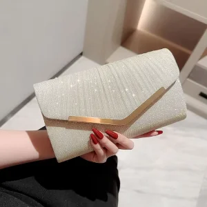 Fashion Cross-Border Ready-Made Pleated Dress Bag Polyester Lining for Dinner Party Evening Banquet with Chain Accessory