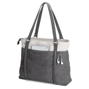 Fashion Custom Luxury Women Laptop Tote Bag for Work Lightweight Splice Canvas 15.6 Inch Handbag Purse