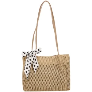 Fashion Custom logo Summer Beach Women Shoulder Tote Bag Natural Rattan Straw Woven Handbag