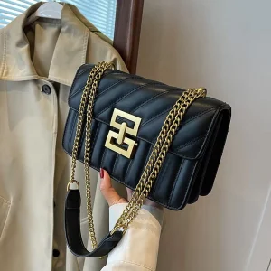 Fashion Designer Bags Solid PU Leather Bag Trendy Clutch Satchel Chain Purse Small Flap Hand Bags Women Designer Purses