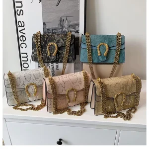Fashion Designer Inspired Snake Pattern Print Ladies Women Chain Shoulder Crossbody Bags Women Purses Handbags