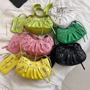 Fashion Heart Half Moon Women’s Shoulder Messenger Bags Pu Leather Zipper & Hasp Closure Purse 26x7x14cm 6 Colors