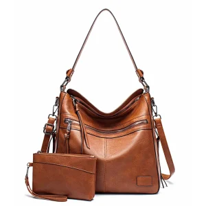 Fashion Hobo Bags Women Large PU Handbags Small Pouch Shoulder Bags Tote Bags 2 Piece Set Travel