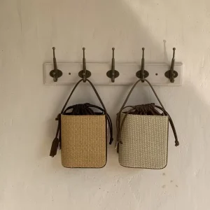 Fashion Lady PU Leather Drawstring Straw Bucket Bags with Strap for Women Holiday Beach Bag Purse New Sling Shoulder Bag