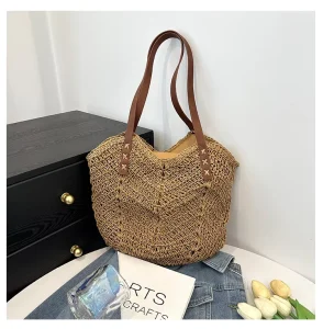 Fashion Lady Women Handmade Weaving Straw Bag Large Capacity Shoulder Bag Made in China