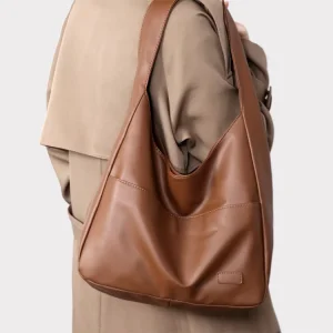 Fashion Large Capacity Handbag Simple PU Leather Hobo Bag Solid Shoulder Bag for Women