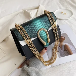 Fashion Luxury Alligator Chains Crossbody Hand Bags for Women PU Ladies Purses Girl Button Square Handbags
