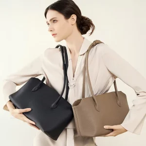 Fashion Luxury Brand Custom Logo Ladies Full Grain Genuine Leather Women’S Shoulder Zipper Tote Bags for Women Handbags