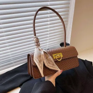 Fashion Luxury Design Genuine Leather Croc Embossed Baguete Bag Solid Color Simple One Shoulder Women Bag Chain Bag