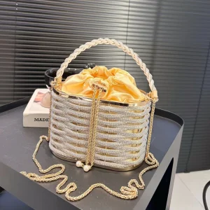 Fashion Metal Evening Bridal Hand Braided Evening Purse Crossbody Bag Handbag Cluche for Women