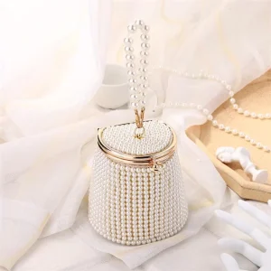 Fashion Mini Bridal Pearl Strap Evening Pearl Handbag Bucket Bag Pearl Purse