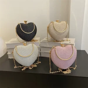 Fashion Mini Chain Shoulder Crossbody Bag Heart Shaped Evening Clutch Bag For Women