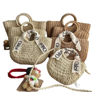Fashion Open Closure Woven Straw Tote Handle Bag for Women