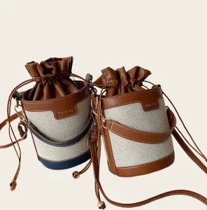Fashion PU Material Contrast CrossBody Bag for Women Zipper Closure Bucket Bag for All Seasons Versatile Daily-use Shoulder Bags